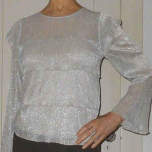 NWT shimmer (lined) ruffled long sleeve top UK 10/US 6